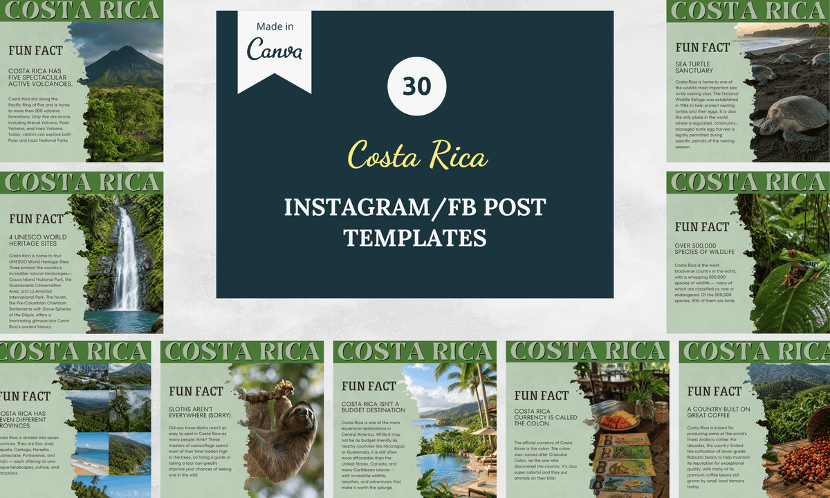 Instagram/FB Templates | Costa Rica - Fun Facts | Canva Template