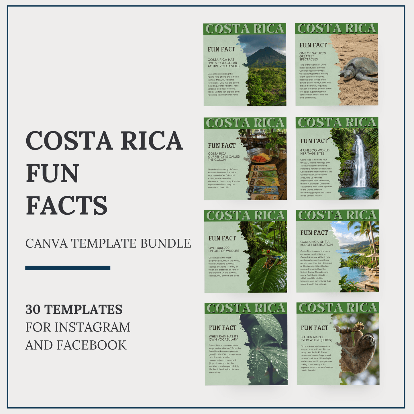 Instagram/FB Templates | Costa Rica - Fun Facts | Canva Template